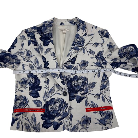 Eva Mendes Floral Blazer SZ 6 & Pencil Skirt SZ 0 Suit Set Off White/Blue/ Lined - Picture 9 of 16